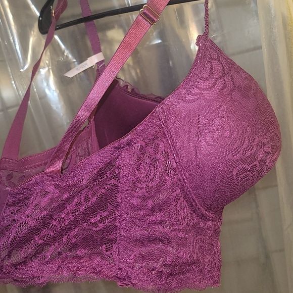 Daisey Fuentes Long Line Bra, PushUp UnderWire 38DD, Maroon, laced Floral - Picture 10 of 10